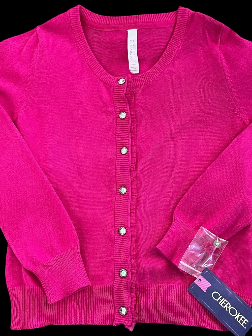 Cherokee Girls Hot Pink Button-Up Cardigan Sweater Size L 10/12